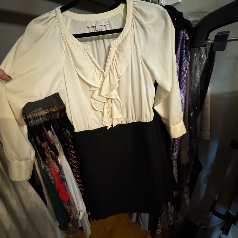 LOFT Cream and Black Mini Dress